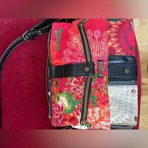 Desigual Red and Black Crossbody Bag with Floral Design